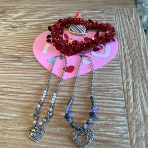 Heart Pendant Beaded Necklaces in Pink & Lavender